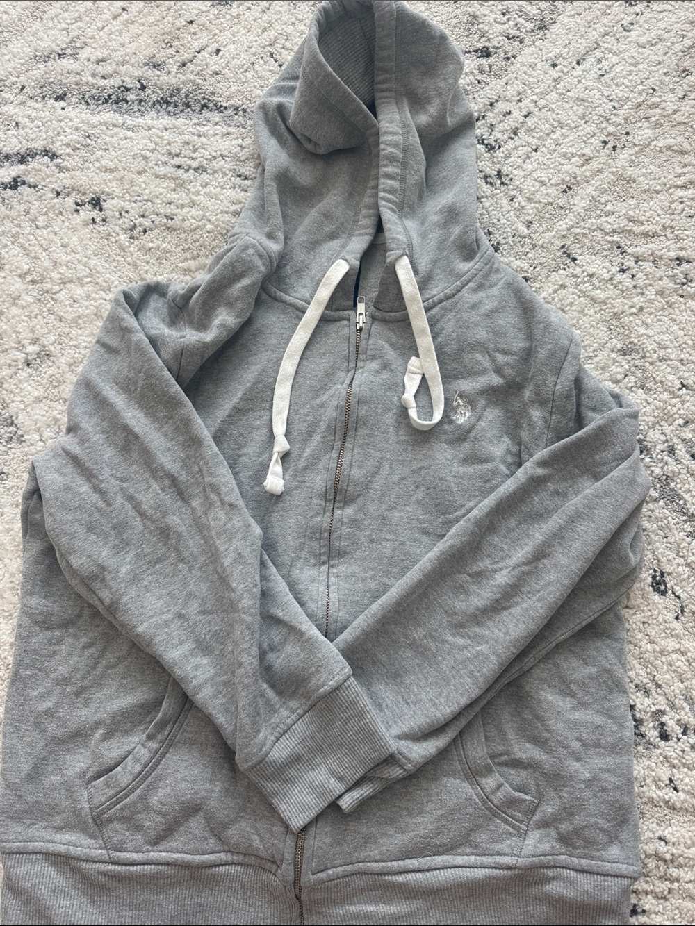 Ralph Lauren Gray Zip-Up Hoodie with White Drawstrings